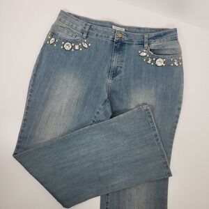 Boston Proper Bootcut Bejeweled Women's Size 14 Stone‎ Wash Jeans Mid Rise